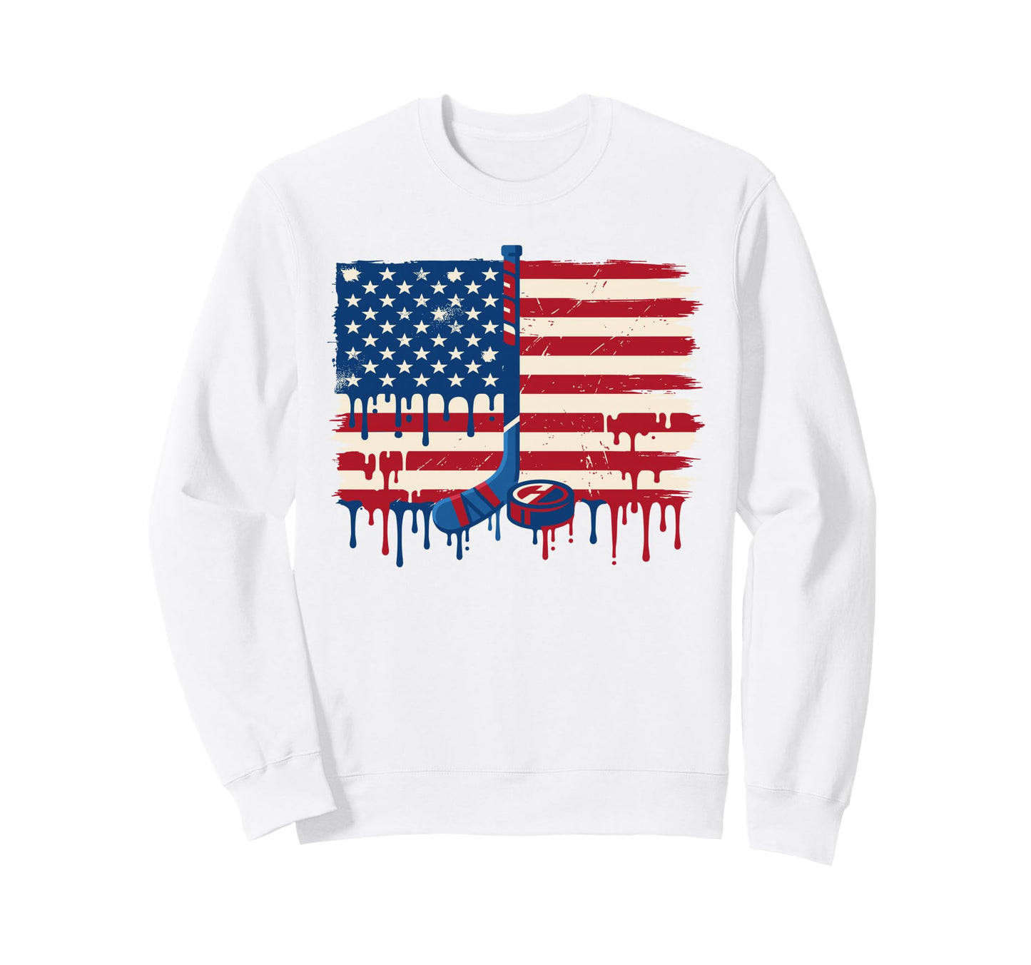 Hockey American Flag Dripping Ice Drip Sweatshirt - Graphic Print Unisex - T-Shirt, Sweatshirt, Hoodie