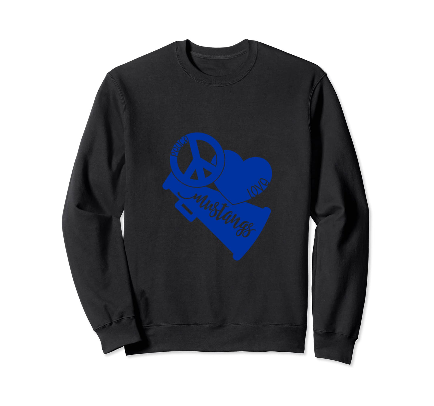 Friendswood Mustangs Peace Love Sweatshirt - Novelty Apparel for Adults - T-Shirt, Sweatshirt, Hoodie
