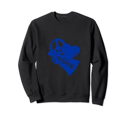 Friendswood Mustangs Peace Love Sweatshirt - Novelty Apparel for Adults - T-Shirt, Sweatshirt, Hoodie