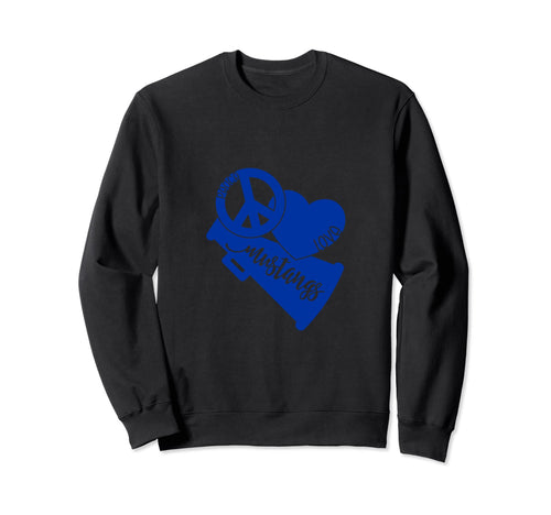 Friendswood Mustangs Peace Love Sweatshirt - Novelty Apparel for Adults - T-Shirt, Sweatshirt, Hoodie
