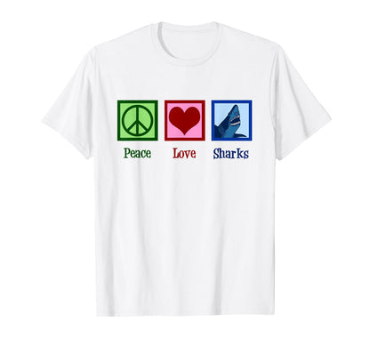 Peace Love Sharks T-Shirt - Unique Graphic Men Women - T-Shirt, Sweatshirt, Hoodie