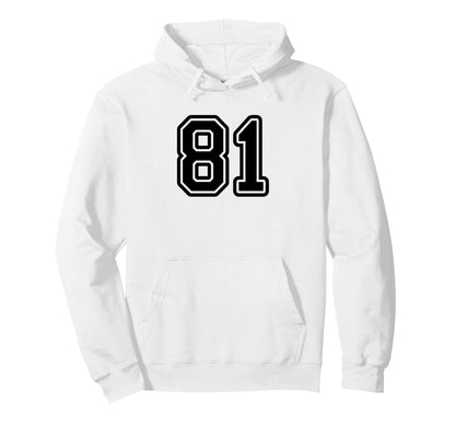 Black Sport Team Number 81 Hoodie - Novelty Apparel for Adults - T-Shirt, Sweatshirt, Hoodie