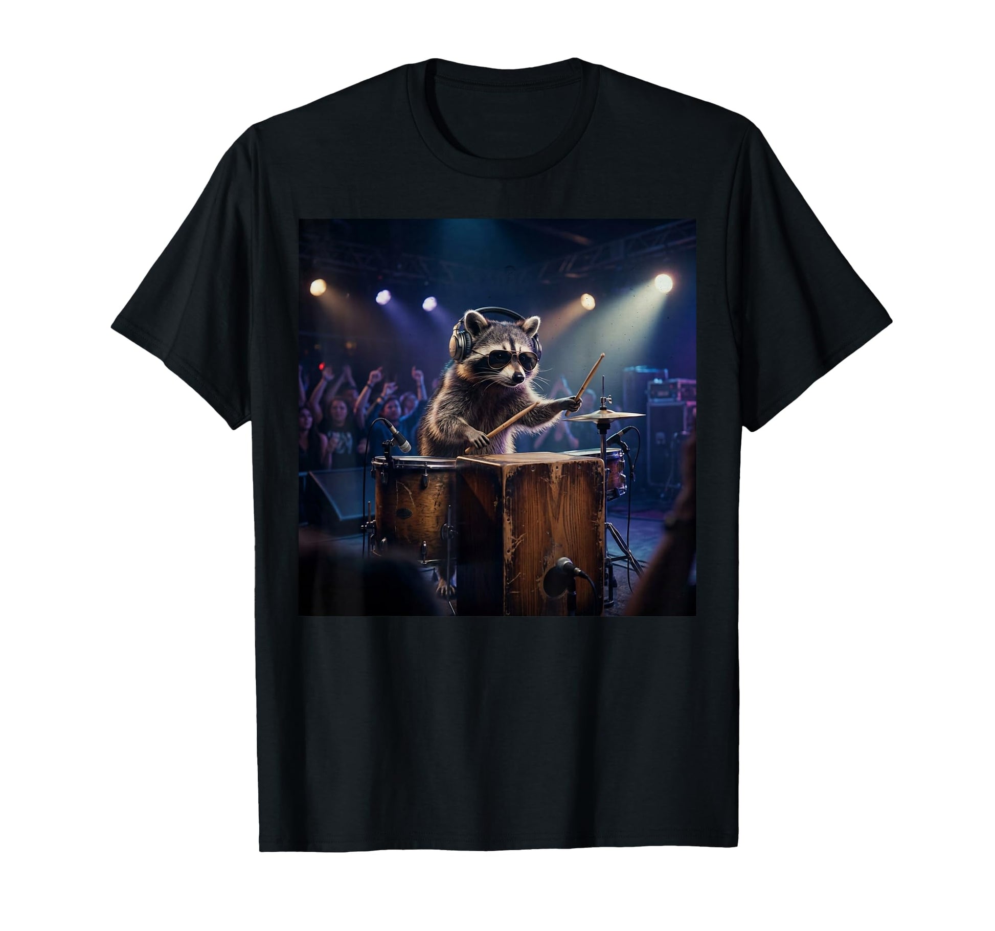 Raccoon Caj N Box Drummer Funny Animal T-Shirt - Unique Graphic for Adults - T-Shirt, Sweatshirt, Hoodie