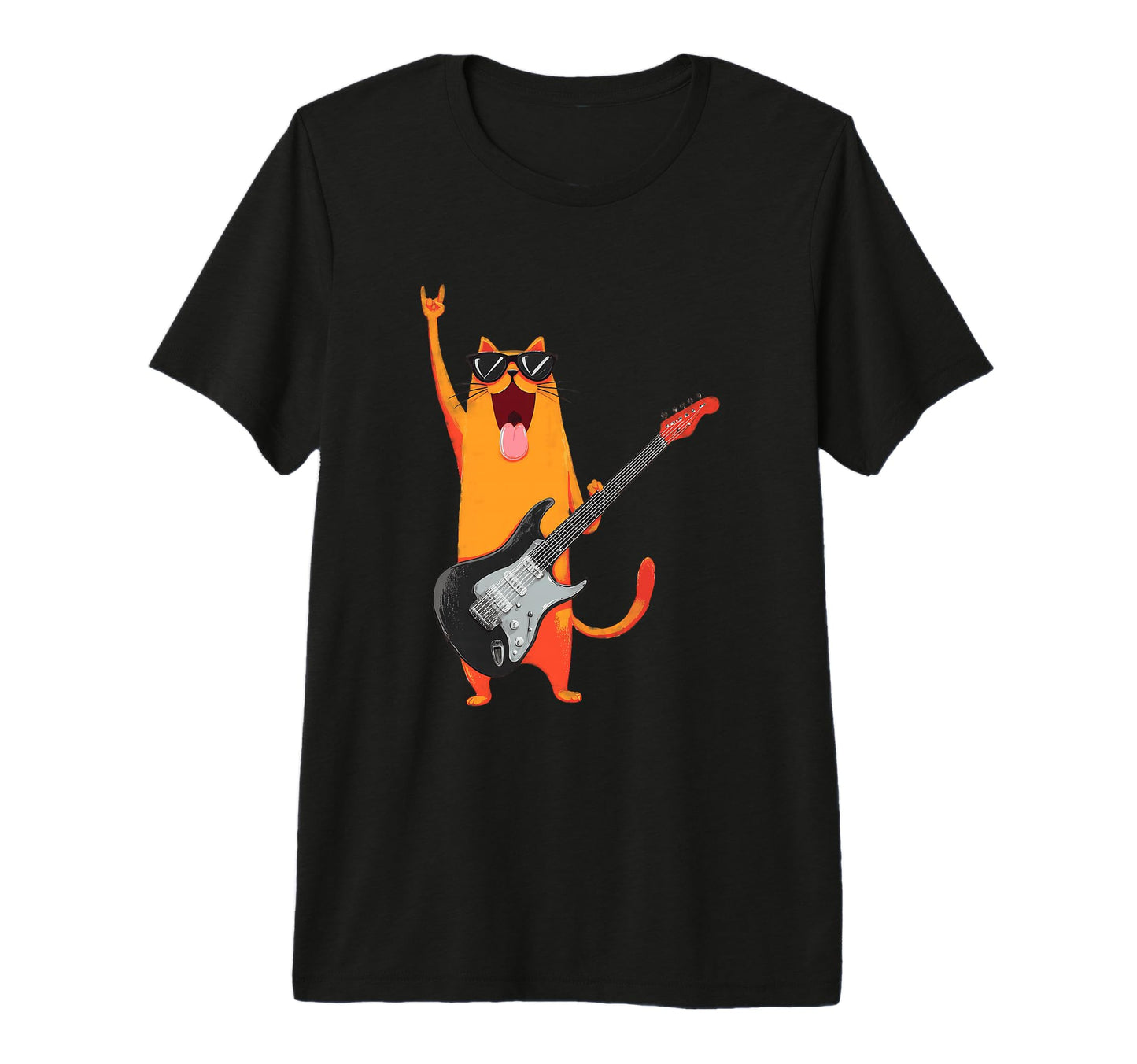 Funny Rock Cat Playing Guitar Cat T-Shirt - Fun Novelty Design Men Women - T-Shirt, Sweatshirt, Hoodie