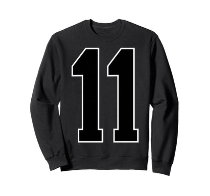 Black Sports Team Number 11 Fan Sweatshirt - Fun Novelty Design for Adults - T-Shirt, Sweatshirt, Hoodie