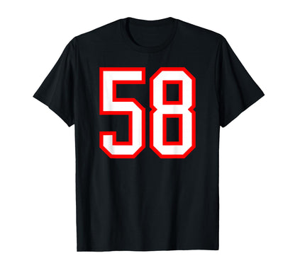 White Red Sports Team Number 58 T-Shirt - Casual Everyday Wear Unisex - T-Shirt, Sweatshirt, Hoodie