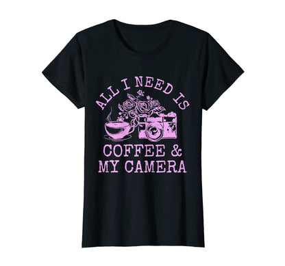 Womens Photographer Coffee Camera T-Shirt - Unique Graphic for Adults - T-Shirt, Sweatshirt, Hoodie