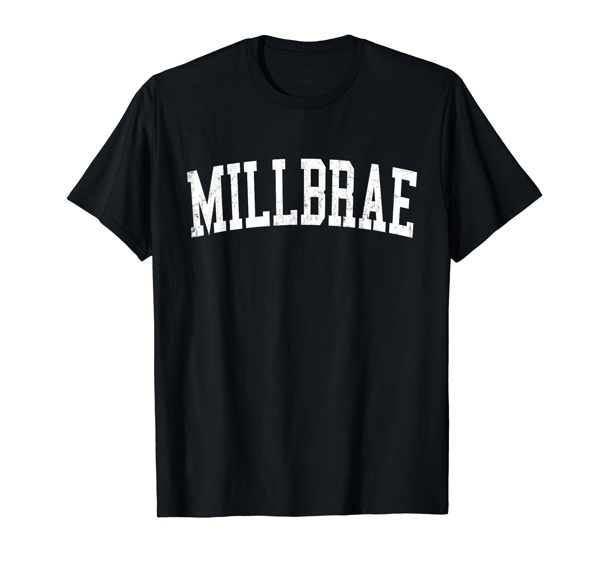 Millbrae Ca Distressed White Varsity T-Shirt - Novelty Apparel for Adults - T-Shirt, Sweatshirt, Hoodie