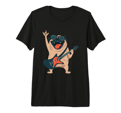 Funny Pug Rock Music Guitar Player Pet T-Shirt - Graphic Print for Adults - T-Shirt, Sweatshirt, Hoodie