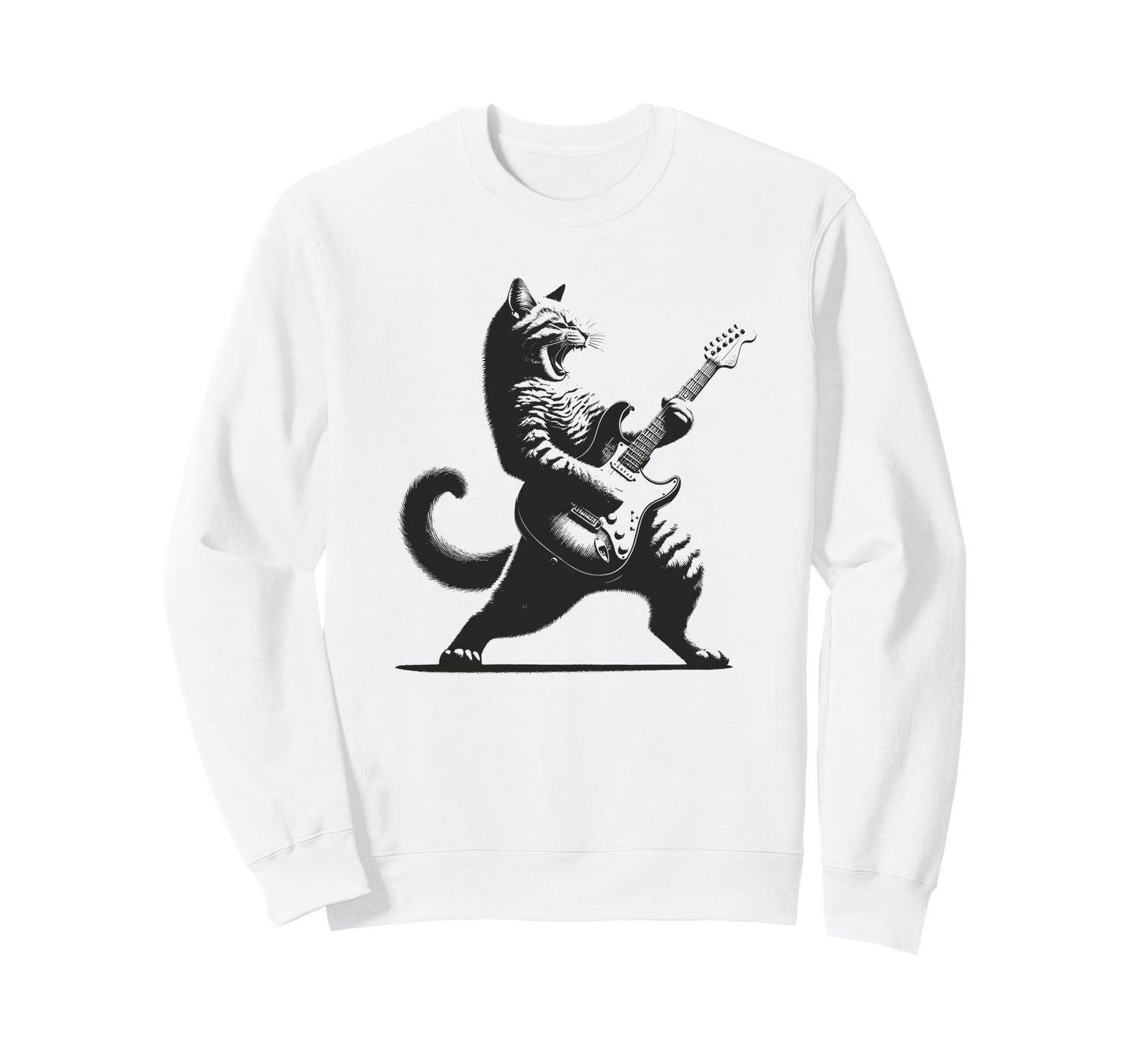 Cat Playing Guitar Music Lover Rock Sweatshirt - Unique Graphic Men Women - T-Shirt, Sweatshirt, Hoodie