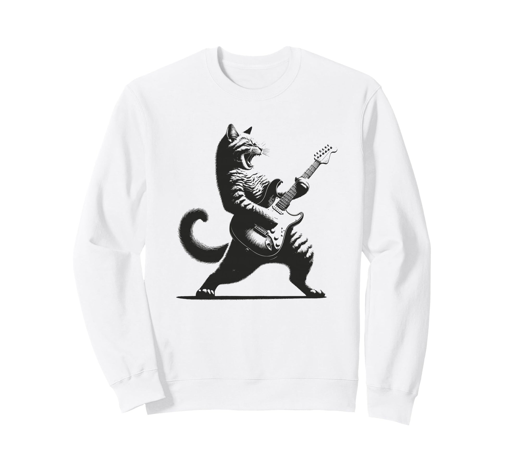Cat Playing Guitar Music Lover Rock Sweatshirt - Unique Graphic Men Women - T-Shirt, Sweatshirt, Hoodie