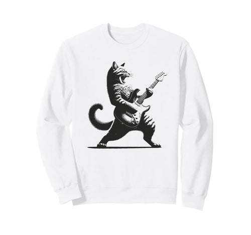 Cat Playing Guitar Music Lover Rock Sweatshirt - Unique Graphic Men Women - T-Shirt, Sweatshirt, Hoodie