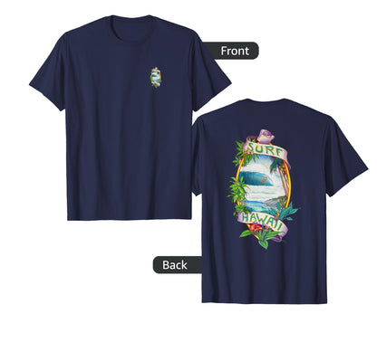 Surf Hawaii Front Back 70S Surf Art T-Shirt - Aesthetic Graphic for Adults - T-Shirt, Sweatshirt, Hoodie