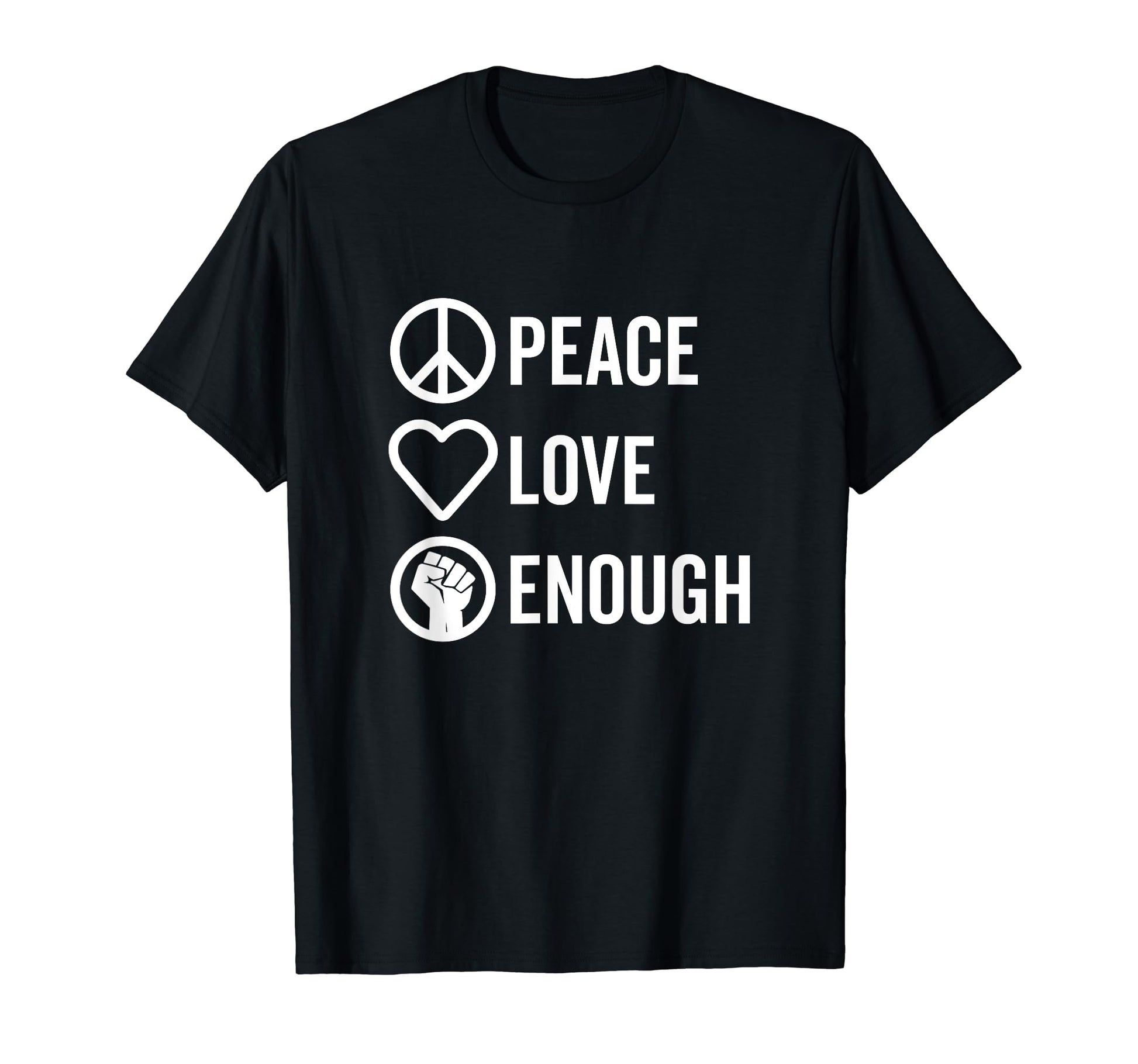 Peace Love Enough Bold Stacked Icons Dark T-Shirt - Minimalist Print Unisex - T-Shirt, Sweatshirt, Hoodie