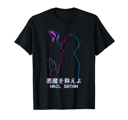Hail Satan Smoking Anime Soft T-Shirt - Aesthetic Graphic Men Women - T-Shirt, Sweatshirt, Hoodie