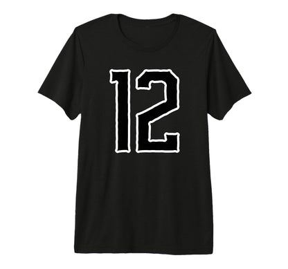 White Black Sport Team Number 12 T-Shirt - Aesthetic Graphic for Adults - T-Shirt, Sweatshirt, Hoodie