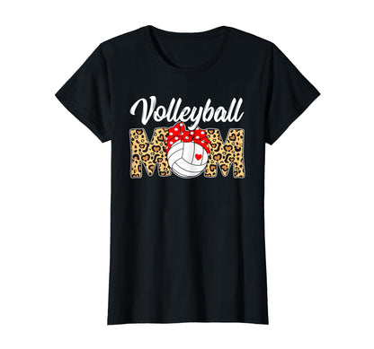 Volleyball Mom Leopard Messy Bun Game T-Shirt - Custom Art Print Men Women - T-Shirt, Sweatshirt, Hoodie