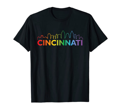 Rainbow Cincinnati Ohio City Skyline T-Shirt - Unique Graphic for Adults - T-Shirt, Sweatshirt, Hoodie