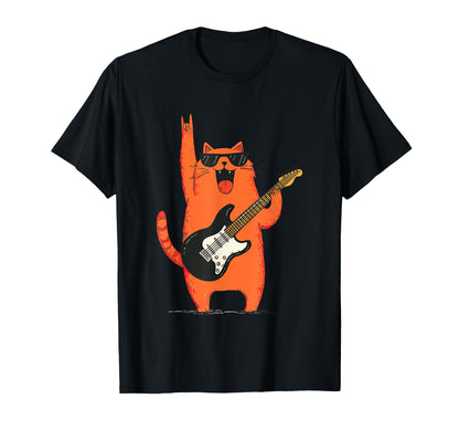 Rock Cat Playing Guitar Funny Music T-Shirt - Unique Graphic Men Women - T-Shirt, Sweatshirt, Hoodie
