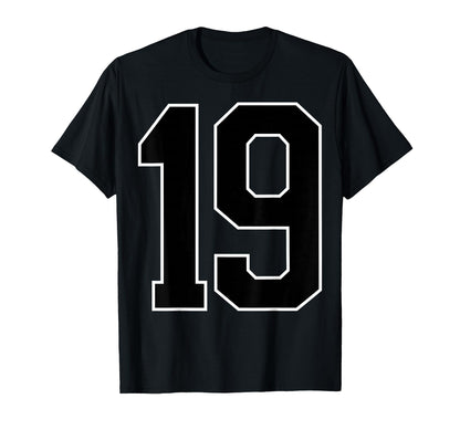 Black Sports Team Number 19 Fan T-Shirt - Unique Graphic for Adults - T-Shirt, Sweatshirt, Hoodie