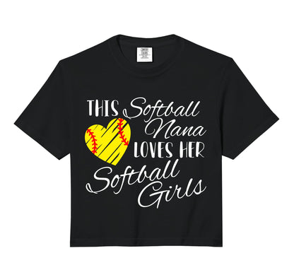 Nana Softball Love Comfort Colors Crop Hoodie - Trendy Graphic Men Women - T-Shirt, Sweatshirt, Hoodie