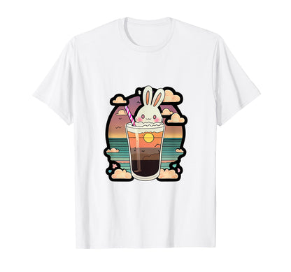 Kawaii Bunny Sunset Drink Aesthetic T-Shirt - Novelty Apparel Unisex - T-Shirt, Sweatshirt, Hoodie