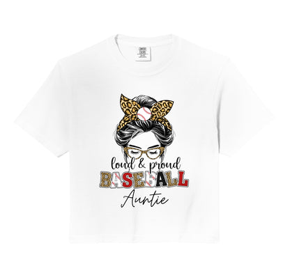 Proud Baseball Auntie Messy Bun Sweatshirt - Fun Novelty Design Men Women - T-Shirt, Sweatshirt, Hoodie
