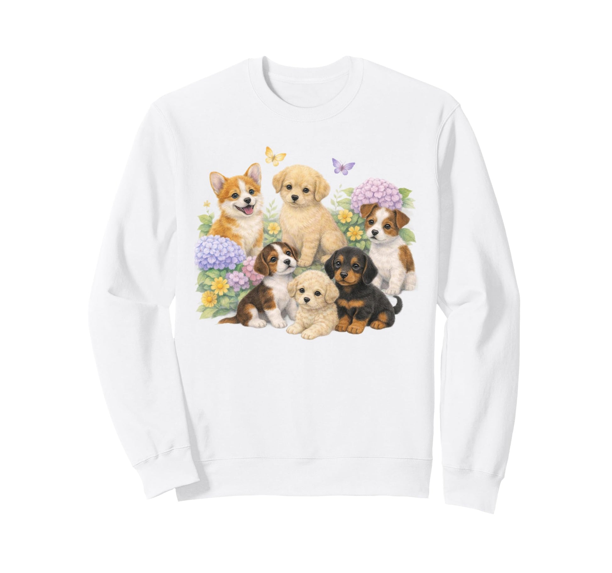 Puppies 90S Puppy Boho Spring Floral Sweatshirt - Custom Art Print Unisex - T-Shirt, Sweatshirt, Hoodie