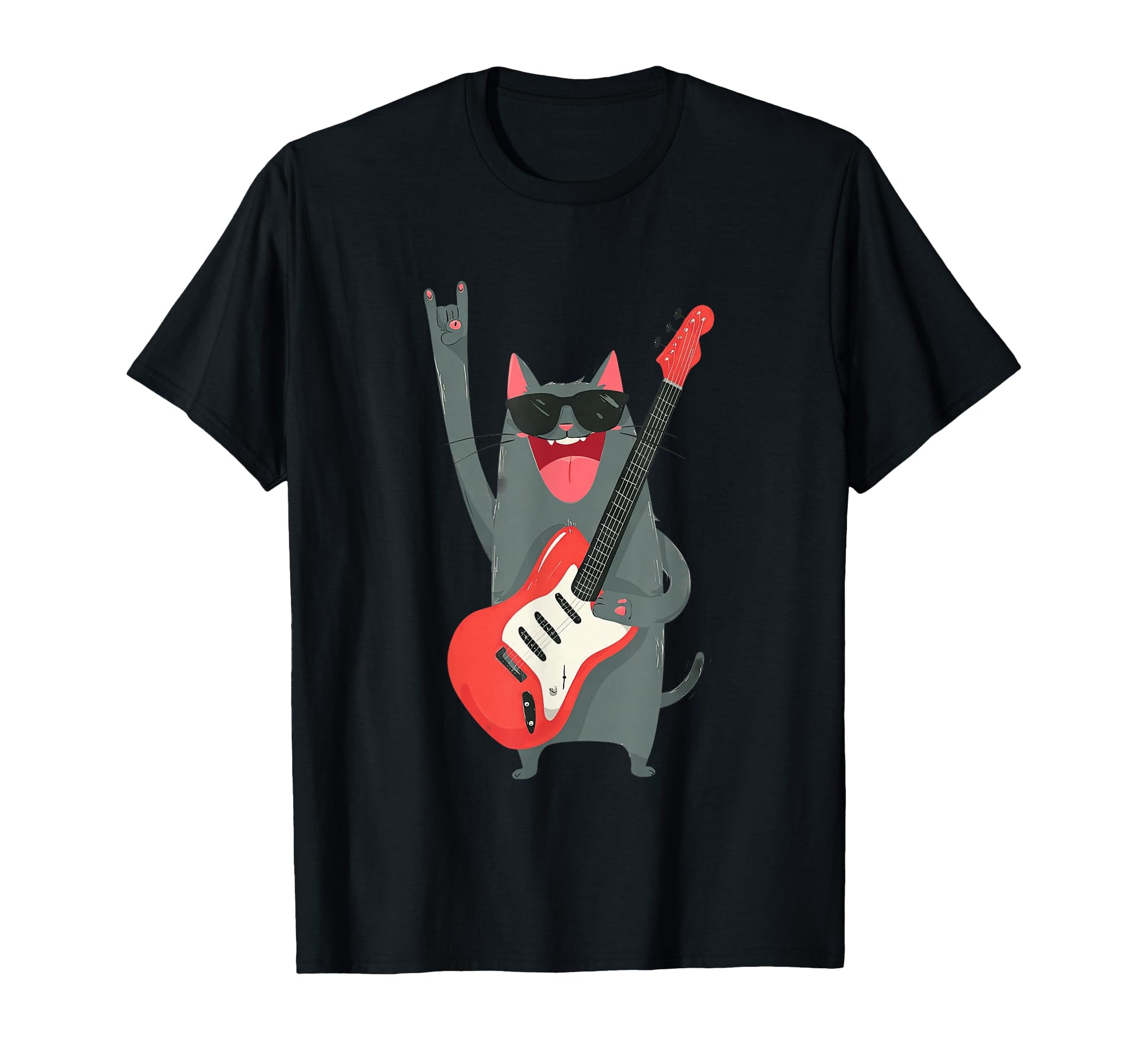 Cat Playing Guitar Rock Music T-Shirt - Aesthetic Graphic for Adults - T-Shirt, Sweatshirt, Hoodie