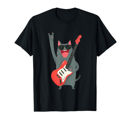 Cat Playing Guitar Rock Music T-Shirt - Aesthetic Graphic for Adults - T-Shirt, Sweatshirt, Hoodie