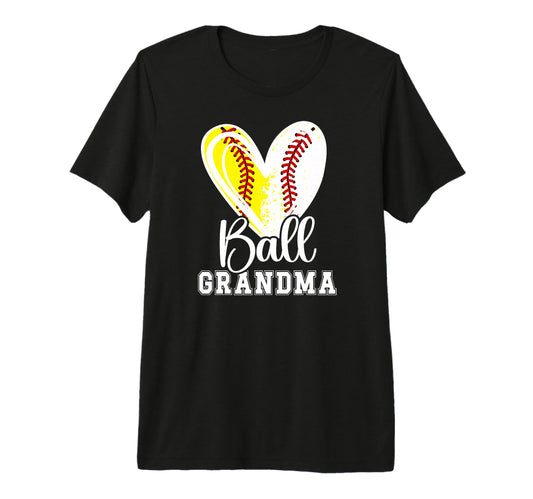 Ball Grandma Heart Baseball Softball T-Shirt - Novelty Apparel for Adults - T-Shirt, Sweatshirt, Hoodie