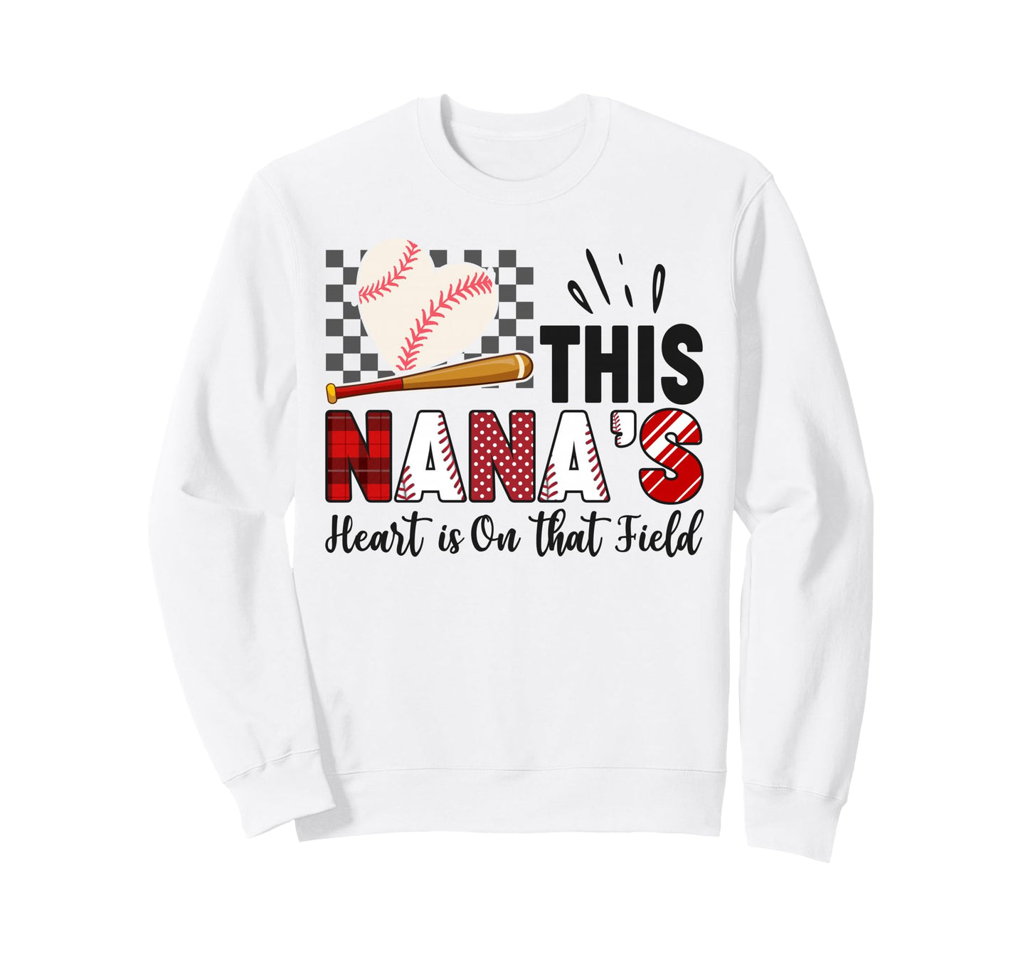 Baseball Nana Heart Field Game Day Sweatshirt - Unique Graphic Men Women - T-Shirt, Sweatshirt, Hoodie