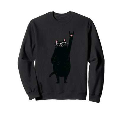 Cat Rock Black Cat Sunglasses Funny Sweatshirt - Unique Graphic for Adults - T-Shirt, Sweatshirt, Hoodie
