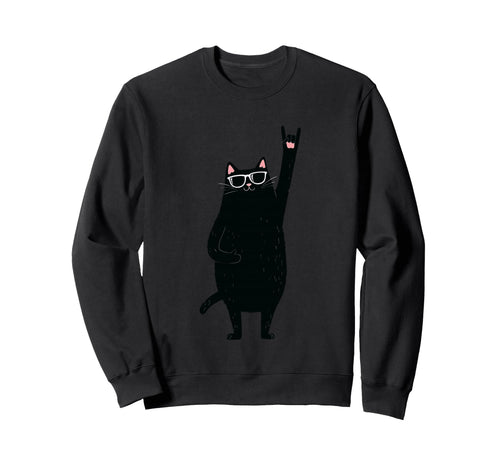 Cat Rock Black Cat Sunglasses Funny Sweatshirt - Unique Graphic for Adults - T-Shirt, Sweatshirt, Hoodie