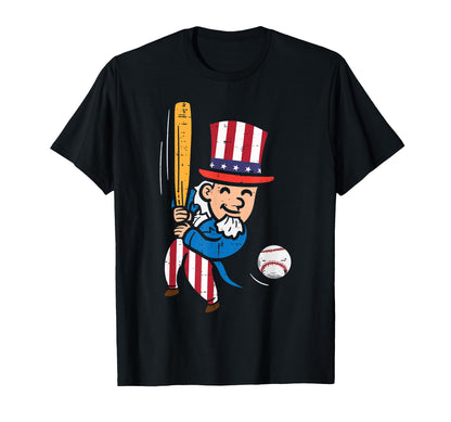 Uncle Sam Playing Baseball 4Th July T-Shirt - Aesthetic Graphic for Adults - T-Shirt, Sweatshirt, Hoodie