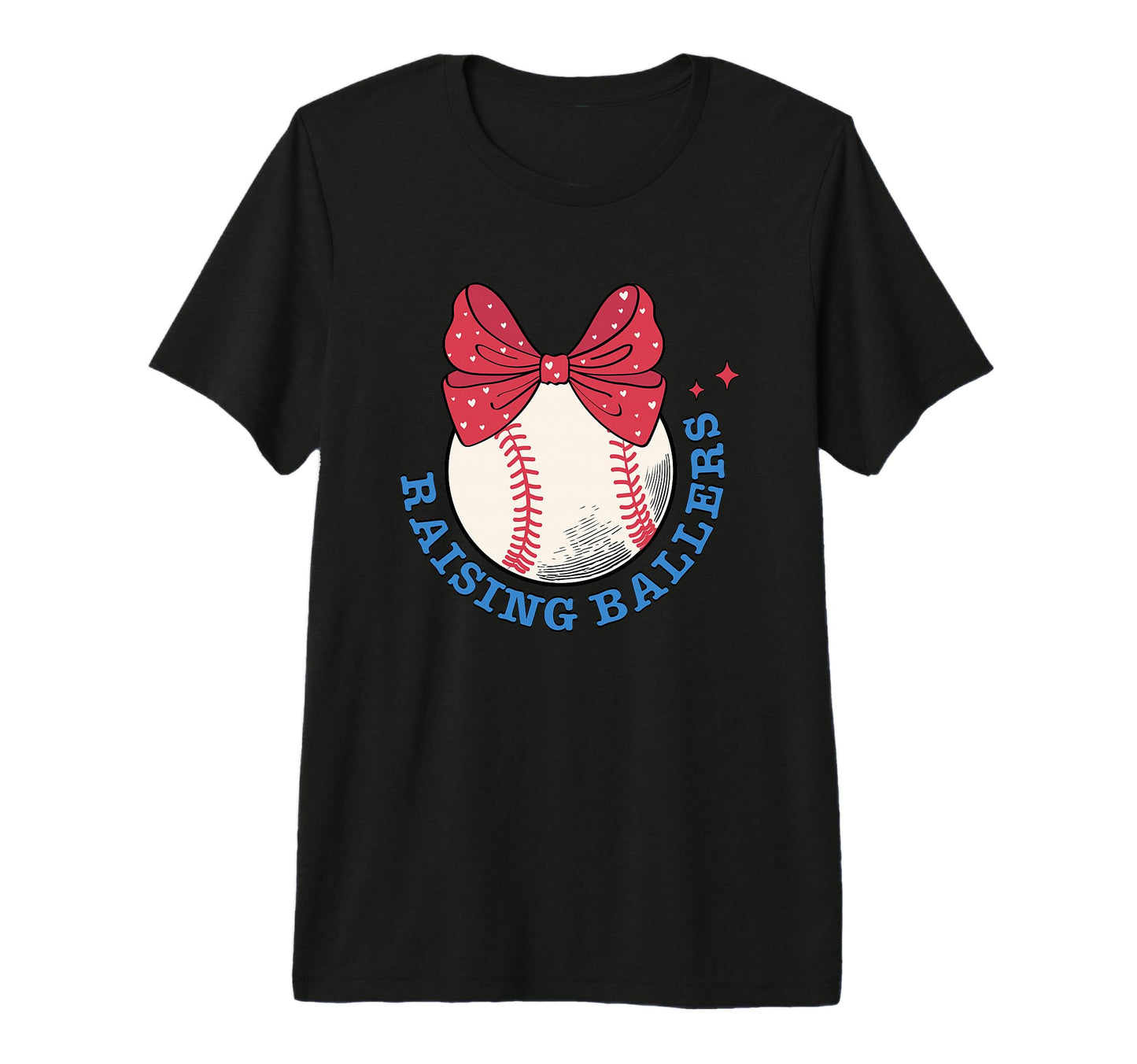 Raising Ballers Baseball Red Bow Heart T-Shirt - Minimalist Print Unisex - T-Shirt, Sweatshirt, Hoodie