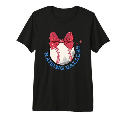 Raising Ballers Baseball Red Bow Heart T-Shirt - Minimalist Print Unisex - T-Shirt, Sweatshirt, Hoodie