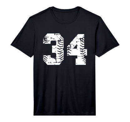 Number 34 Softball Baseball Grunge T-Shirt - Graphic Print for Adults - T-Shirt, Sweatshirt, Hoodie