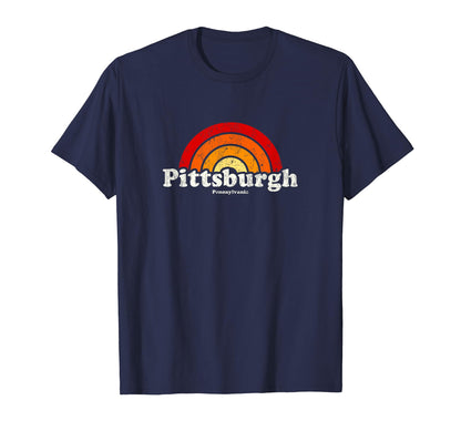Pittsburgh Pennsylvania Pa 70S Rainbow T-Shirt - Trendy Graphic Unisex - T-Shirt, Sweatshirt, Hoodie