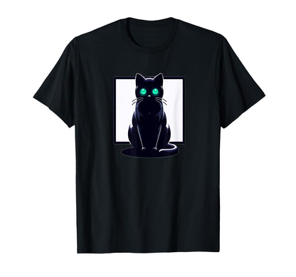 Emerald Gaze Black Cat Lofi Vaporwave T-Shirt - Novelty Apparel Unisex - T-Shirt, Sweatshirt, Hoodie