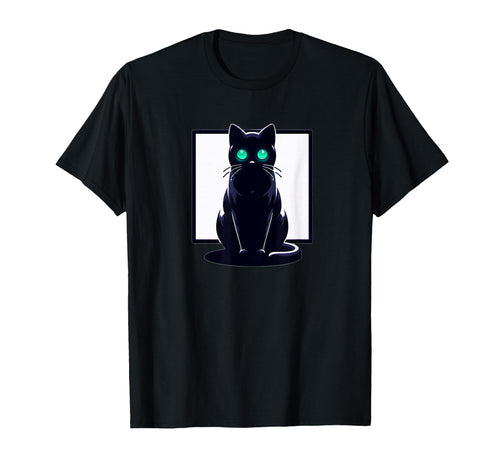 Emerald Gaze Black Cat Lofi Vaporwave T-Shirt - Novelty Apparel Unisex - T-Shirt, Sweatshirt, Hoodie