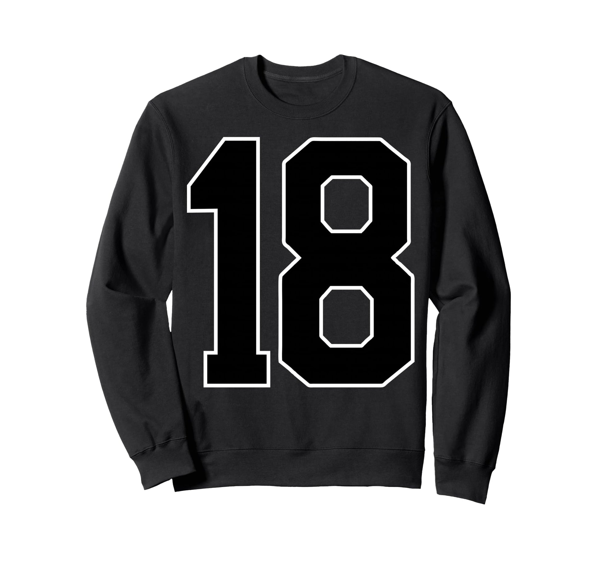 Black Sports Team Number 18 Fan Sweatshirt - Fun Novelty Design Unisex - T-Shirt, Sweatshirt, Hoodie