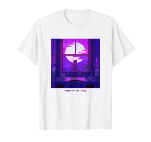 Lofi Chill Cat 90S Anime Pastel T-Shirt - Custom Art Print for Adults - T-Shirt, Sweatshirt, Hoodie