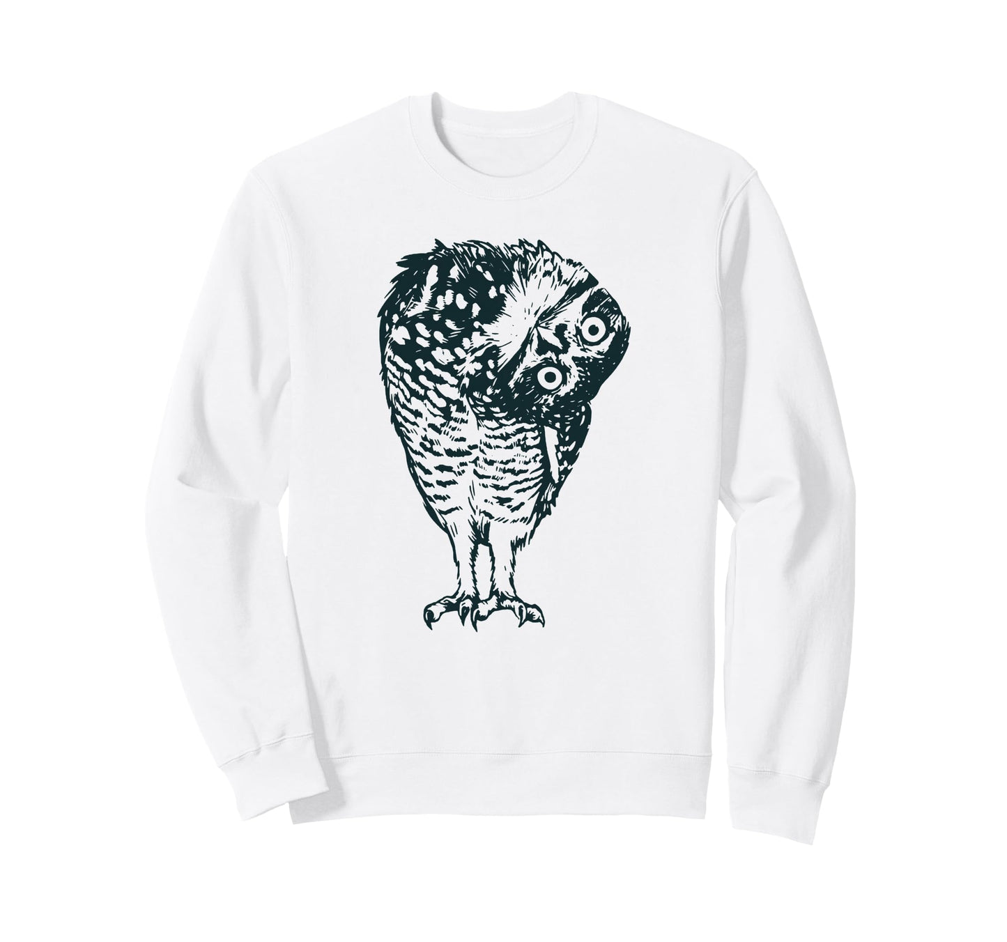 Boho Folk Art Owl Curious Tilted Sweatshirt - Minimalist Print Men Women - T-Shirt, Sweatshirt, Hoodie