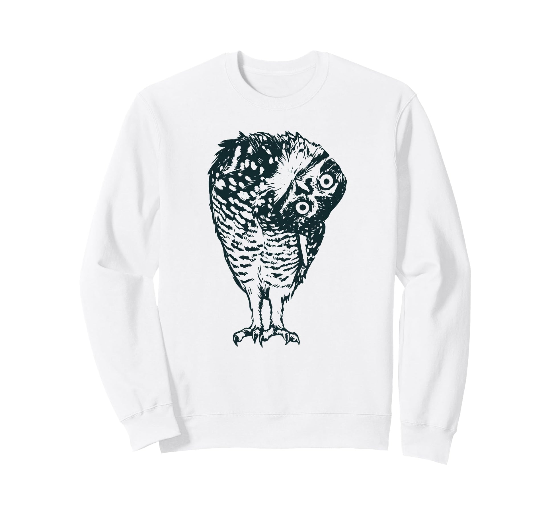 Boho Folk Art Owl Curious Tilted Sweatshirt - Minimalist Print Men Women - T-Shirt, Sweatshirt, Hoodie