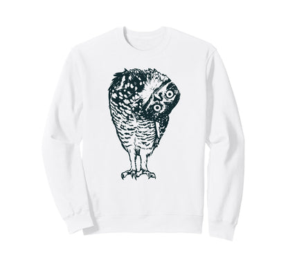 Boho Folk Art Owl Curious Tilted Sweatshirt - Minimalist Print Men Women - T-Shirt, Sweatshirt, Hoodie