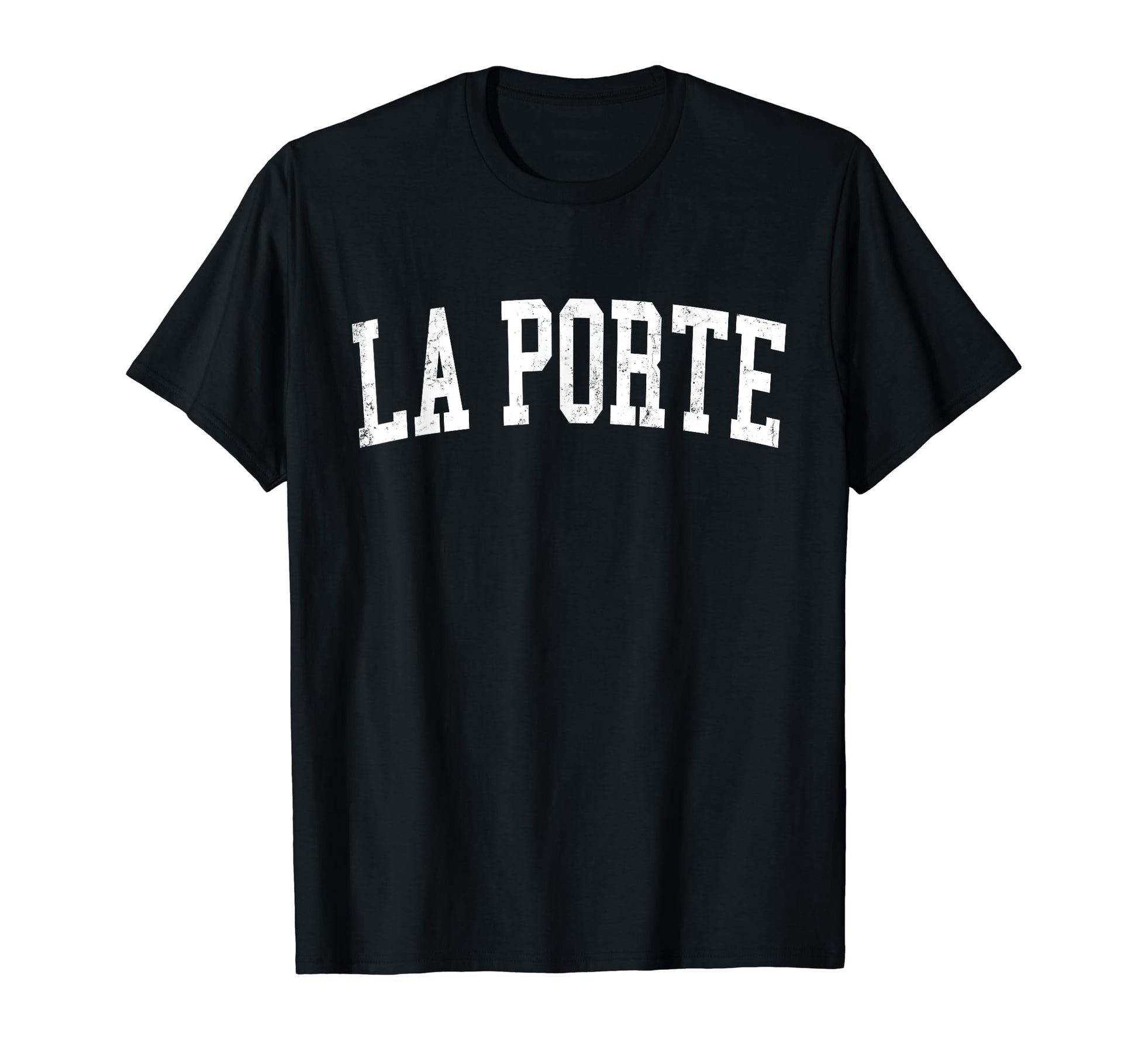 La Porte Distressed White Varsity T-Shirt - Graphic Print for Adults - T-Shirt, Sweatshirt, Hoodie
