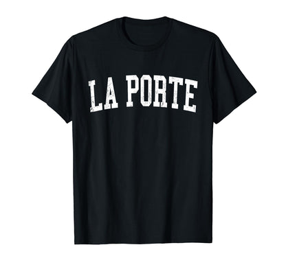 La Porte Distressed White Varsity T-Shirt - Graphic Print for Adults - T-Shirt, Sweatshirt, Hoodie