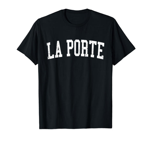 La Porte Distressed White Varsity T-Shirt - Graphic Print for Adults - T-Shirt, Sweatshirt, Hoodie