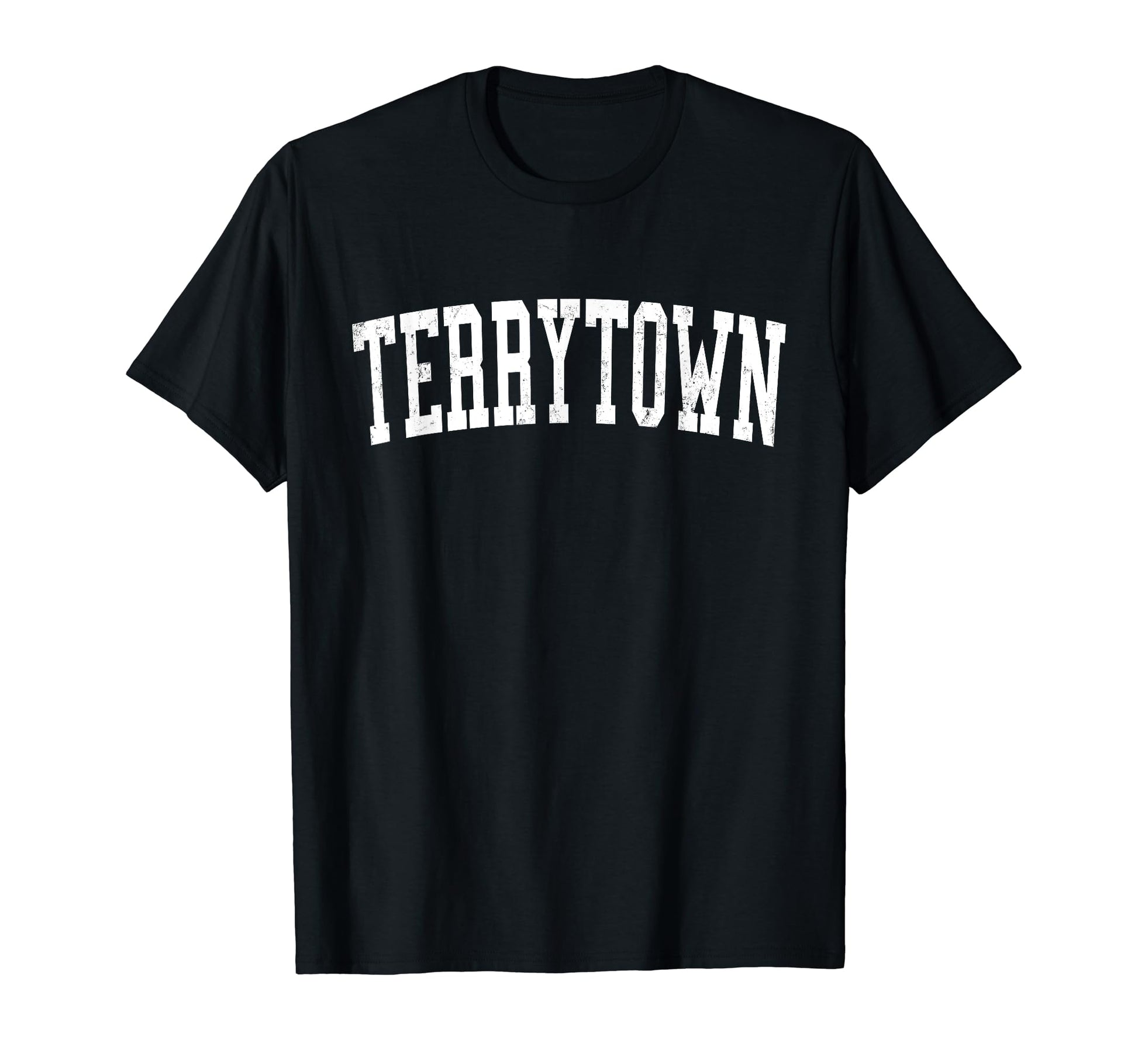 Terrytown La Distressed White Varsity T-Shirt - Minimalist Print for Adults - T-Shirt, Sweatshirt, Hoodie